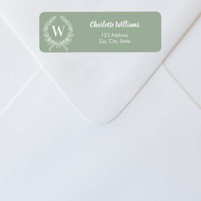 Sage green monogram initial wreath return address label
