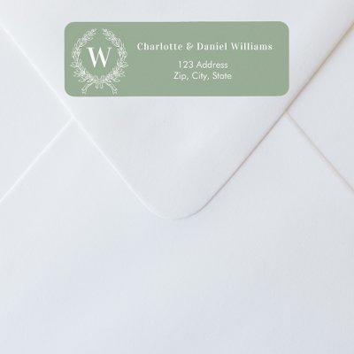 Sage green monogram initial wreath return address label