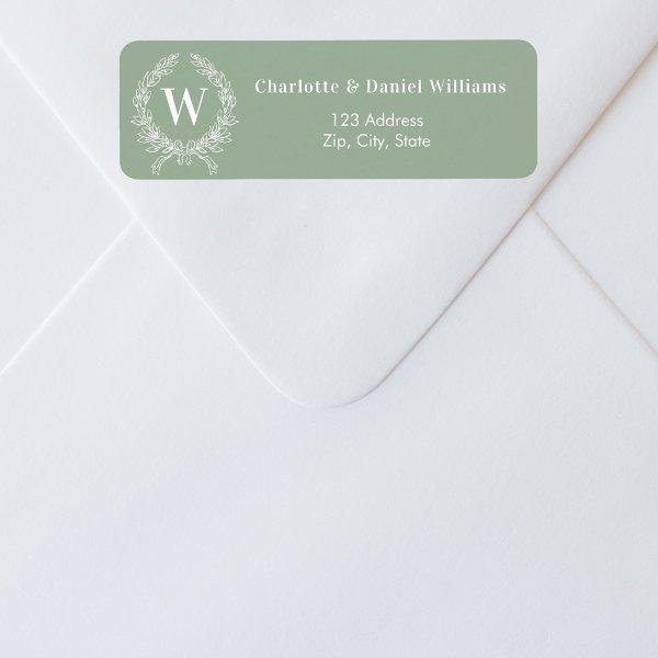 Sage green monogram initial wreath return address label