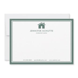 Sage Green Plaid Personalized Real Estate Agent Note Card
