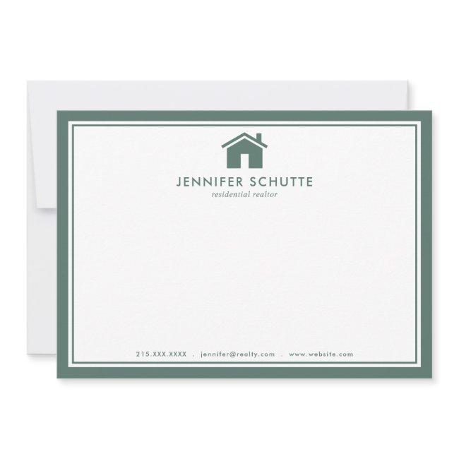 Sage Green Plaid Personalized Real Estate Agent Note Card