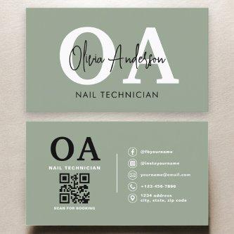 Sage Green QR Code Nail Specialist Artist