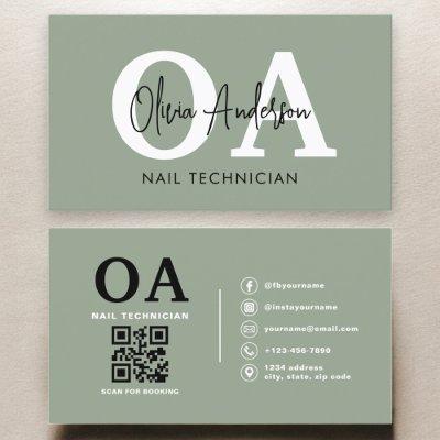 Sage Green QR Code Nail Specialist Artist