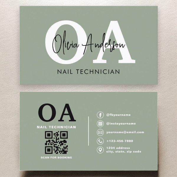 Sage Green QR Code Nail Specialist Artist