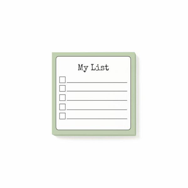 Sage Green Retro Lined Checklist Post-it Notes