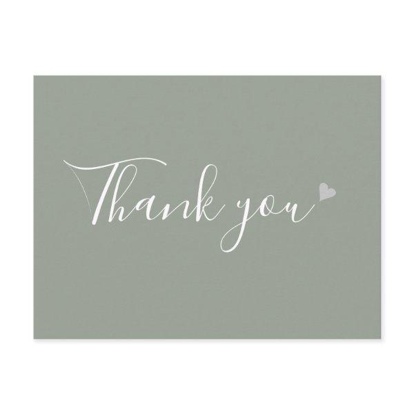 Sage Green Silver Heart Script Business Thank You Postcard