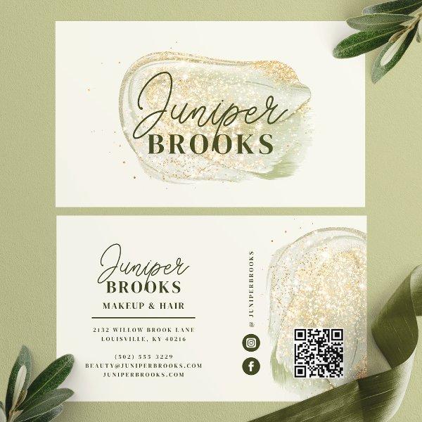 Sage Green Social Media QR Code Gold Glitter