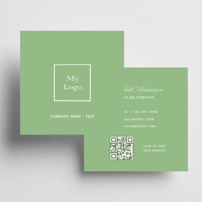 Sage green white logo QR code Square