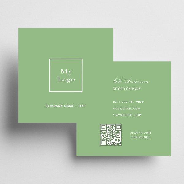 Sage green white logo QR code Square