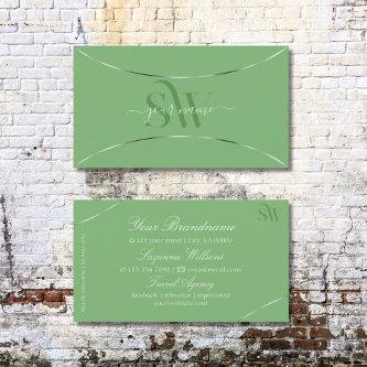 Sage Green with Silver Decor and Monogram Stylish