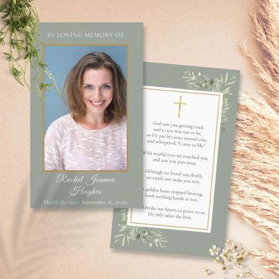 Sage Greenery Funeral Memorial Photo Prayer Cards