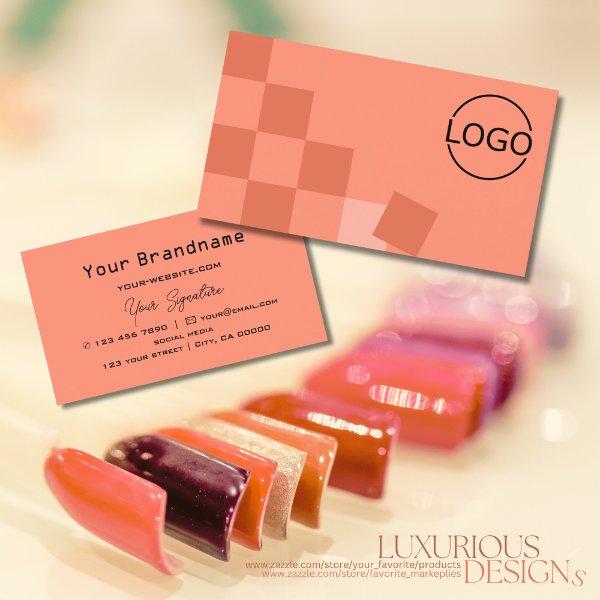 Salmon and Coral Checkered Modern with Logo Chic