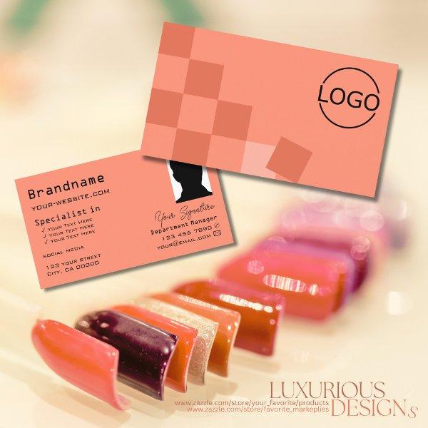 Salmon and Coral Checkered with Logo & Photo Chic
