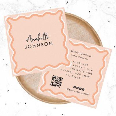 Salmon Pink Retro Wavy Frame Modern Script Name Square