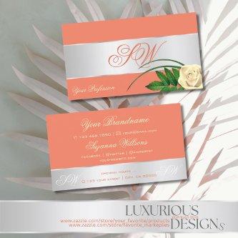 Salmon Silver Decor Cute Rose Flower with Monogram