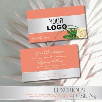 Salmon Silver Decor Gorgeous Rose Flower with Logo