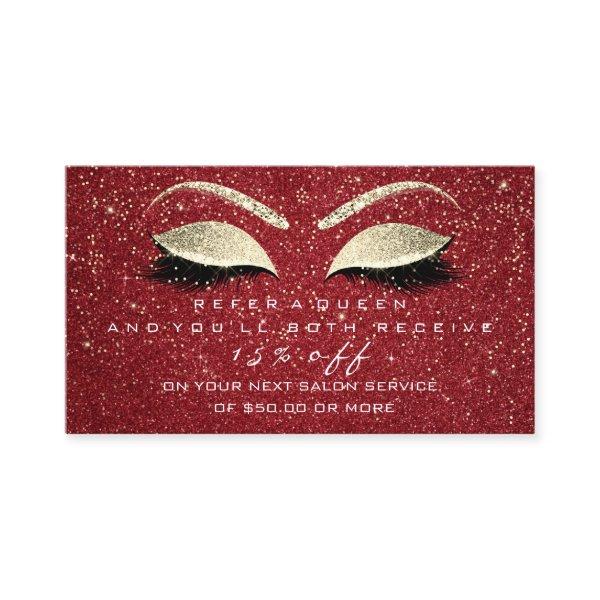 Salon Referral Card Gold Confetti Lash Red Makeup