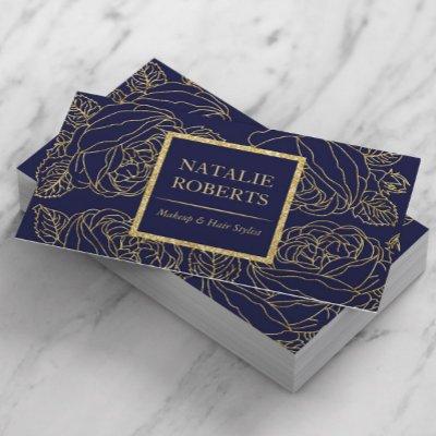 Salon & Spa Modern Navy & Gold Botanical Line Art