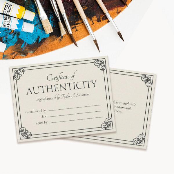 Sand Ornate Frame Certificate of Authenticity