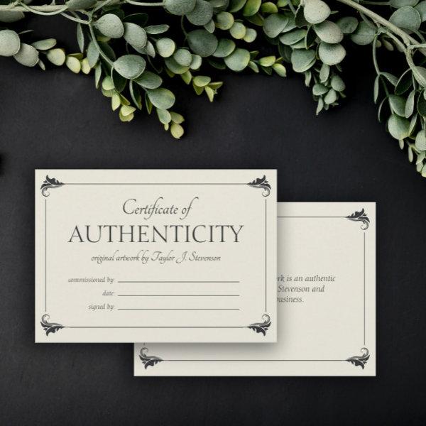 Sand Vintage Larger Certificate of Authenticity