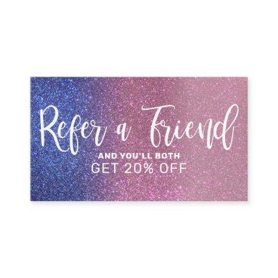 Sapphire Blue Pink Triple Glitter Ombre Typography Referral Card
