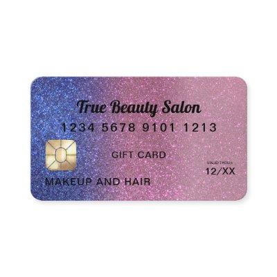 Sapphire Pink Glitter Credit Card Gift Certificate
