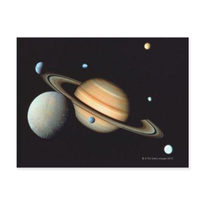 Saturn and satellites postcard