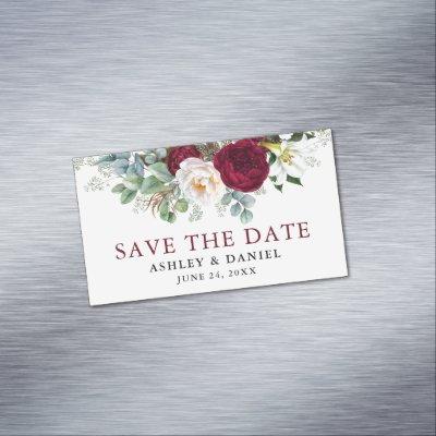 Save the Date Burgundy Floral Greenery Magnet