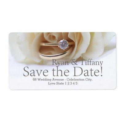 Save the Date Engagement ring and rose Label