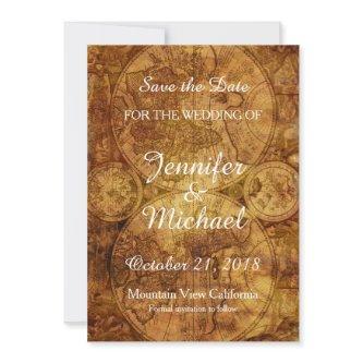 Save the Date Wedding Grey Vintage Retro Old Map