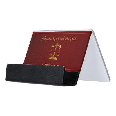 Scales of Justice on Dark Red Leather Desk  Holder