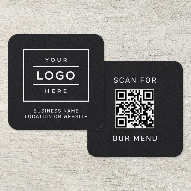 Scan For Our Menu Black Custom QR Code and Logo Square