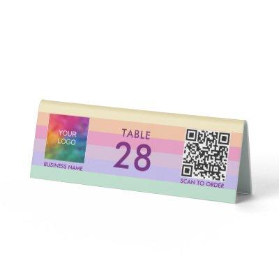 Scan Me QR Code Business Logo Here Colorful Table Tent Sign