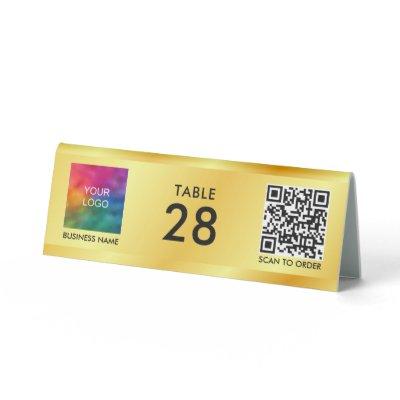 Scan Me QR Code Business Logo Here Faux Gold Table Tent Sign