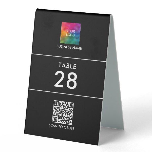 Scan Me QR Code Business Logo Here Vertical Number Table Tent Sign