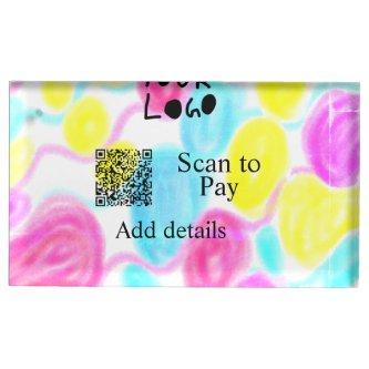 Scan to pay add Q R business logo rainbow watercol Place Card Holder