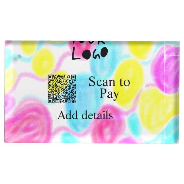 Scan to pay add Q R business logo rainbow watercol Place Card Holder