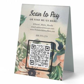 Scan To Pay Floral QR code Pop-Up Market Vendor Table Tent Sign