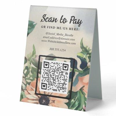 Scan To Pay Floral QR code Pop-Up Market Vendor Table Tent Sign