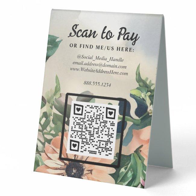 Scan To Pay Floral QR code Pop-Up Market Vendor Table Tent Sign