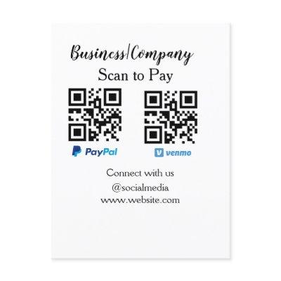 Scan to pay q r code paypal venmo add your website postcard