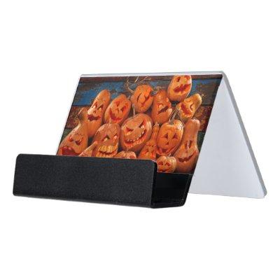 Scary Jack O Lantern Halloween Pumpkins 2 Desk  Holder