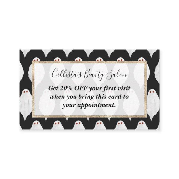 Scary White Halloween Ghosts Watercolor Pattern Discount Card
