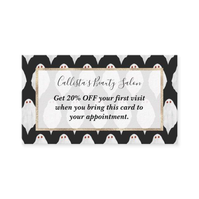 Scary White Halloween Ghosts Watercolor Pattern Discount Card