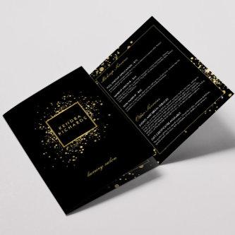 Scattered Faux Gold Confetti on Black Brochure
