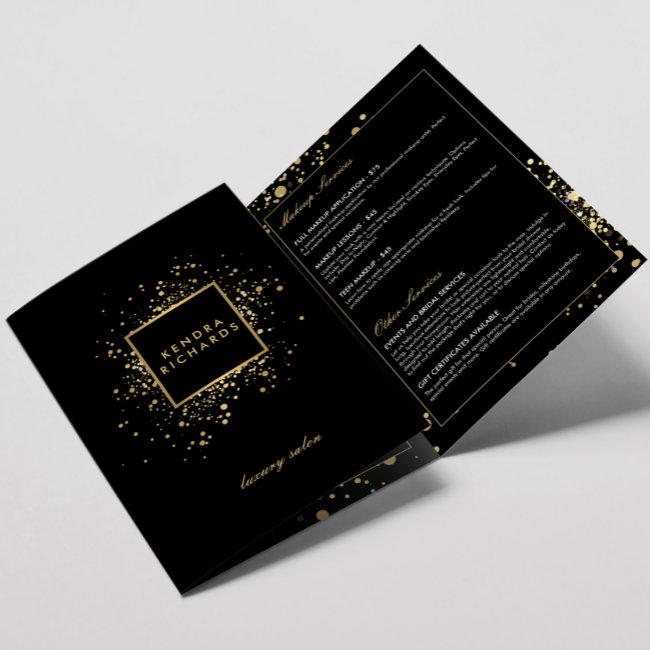 Scattered Faux Gold Confetti on Black Brochure