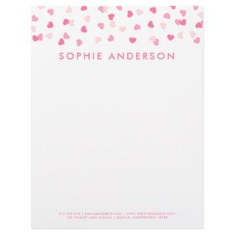 Scattered Pink Hearts Confetti Letterhead