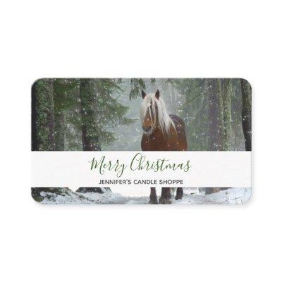 Scenic Brown Horse in a Winter Forest Christmas