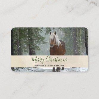 Scenic Brown Horse in a Winter Forest Christmas