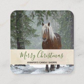 Scenic Brown Horse in a Winter Forest Christmas Square